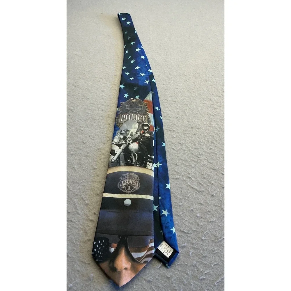 Harley-Davidson Vintage 90s Police Motorcycle Tie Blue Patriotic Ralph Marlin